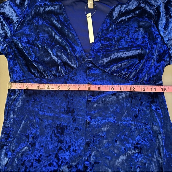 ASOS size 8 blue velvety mini dress stretch long puff sleeve NWT - Picture 5 of 17
